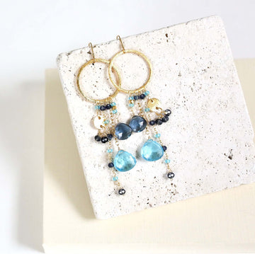 Aquamarine and Iolite Gold Statement Earrings
