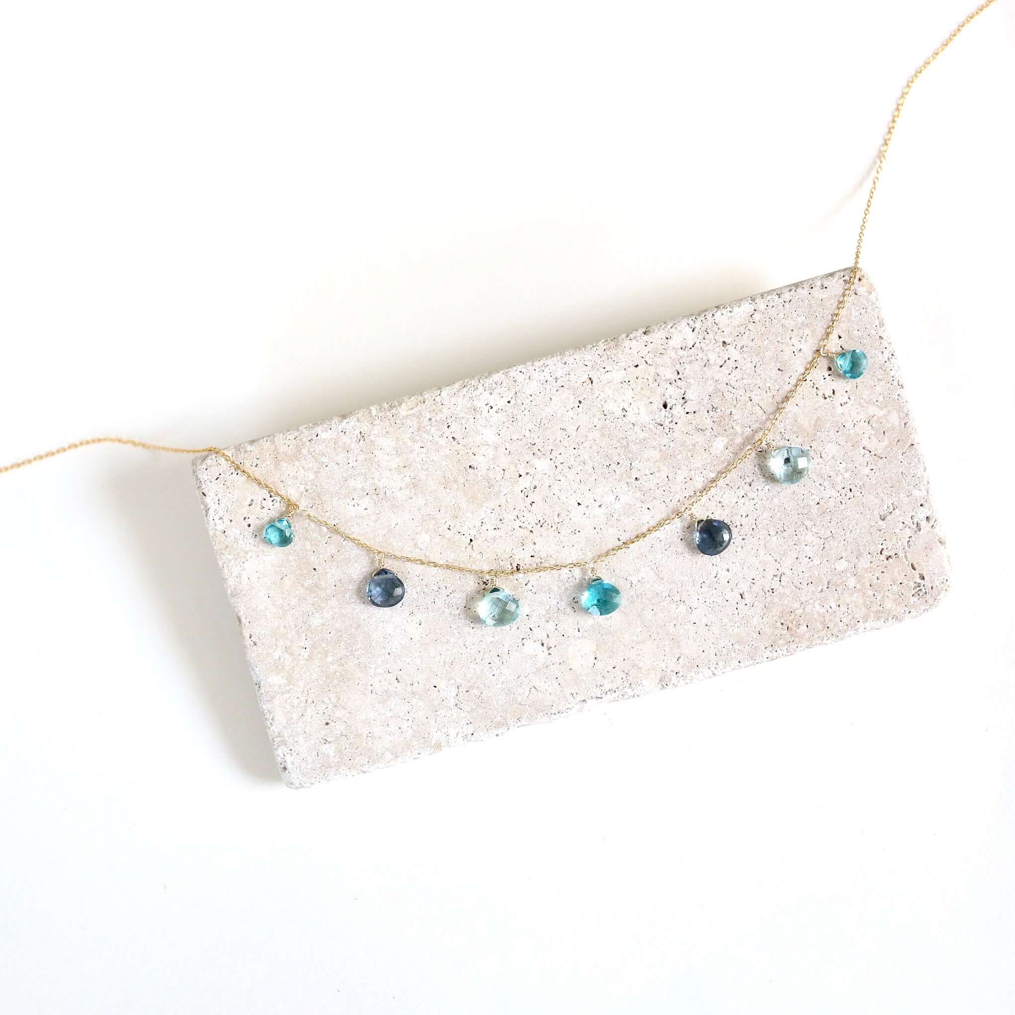 Aquamarine and Iolite Gold Gemstone Necklace