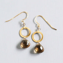 Handmade Gold-Plated Drop Earrings with Smoke Quartz 