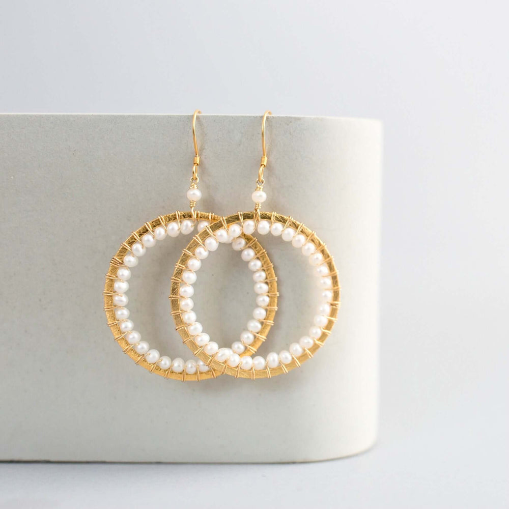 Freshwater Pearl  Classic Hoop Gold Earrings