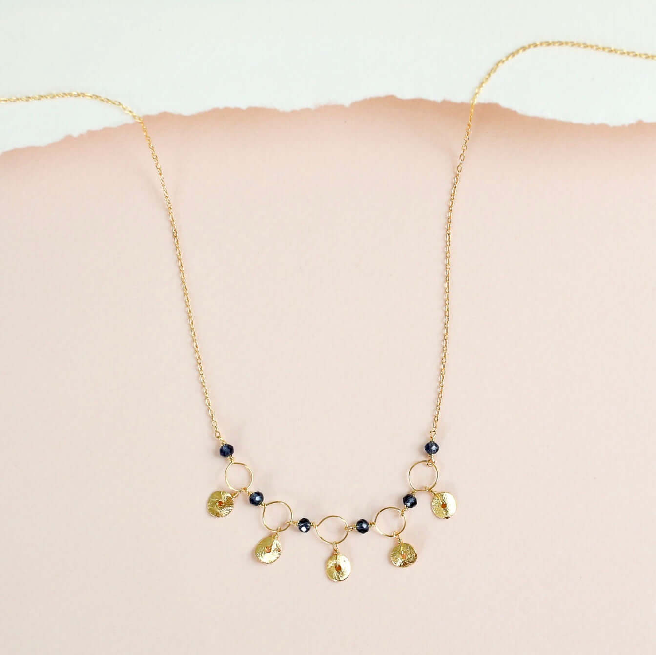 Handmade gemstone chain with Black Spinel gemstones Gold Necklace