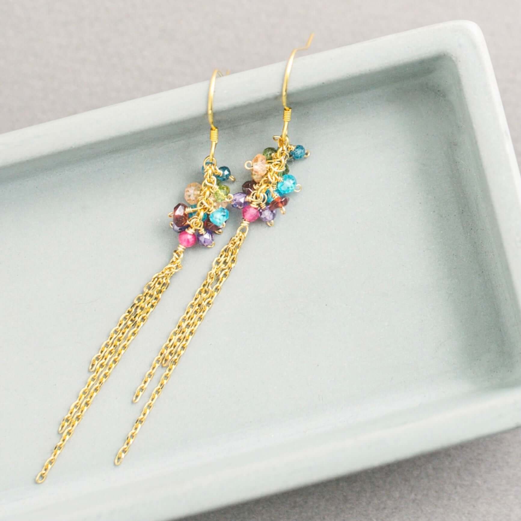 Long Earrings featuring Rainbow gemstones and French hooks for a touch of effortless elegance