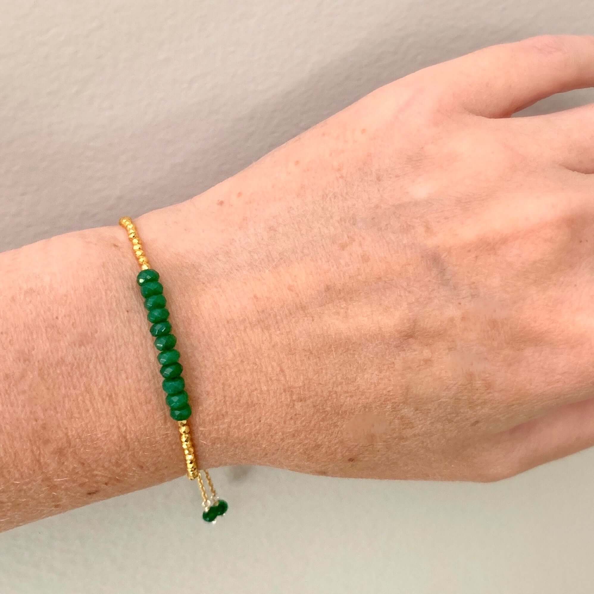 Gold-Plated Chain Bracelets Adorned with Authentic Green Jade Stones