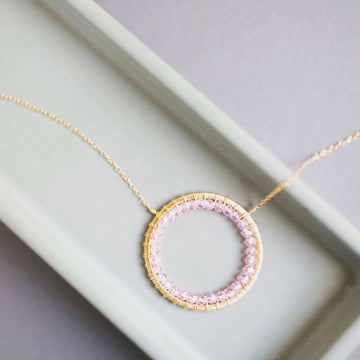Elegant Modern Circle Rose Quartz Gold Necklace