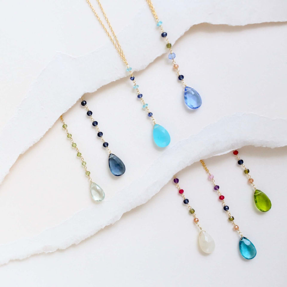 Gold Yoga pendant with Colorful  gemstones, multi-color accent stones Necklace