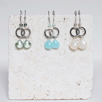 Handmade Rhodium-Plated Drop Earrings with Colorful gemstones