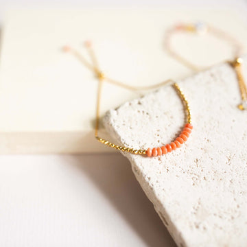 Adjustable Slider Bracelet with Authentic Pink Coral stones 