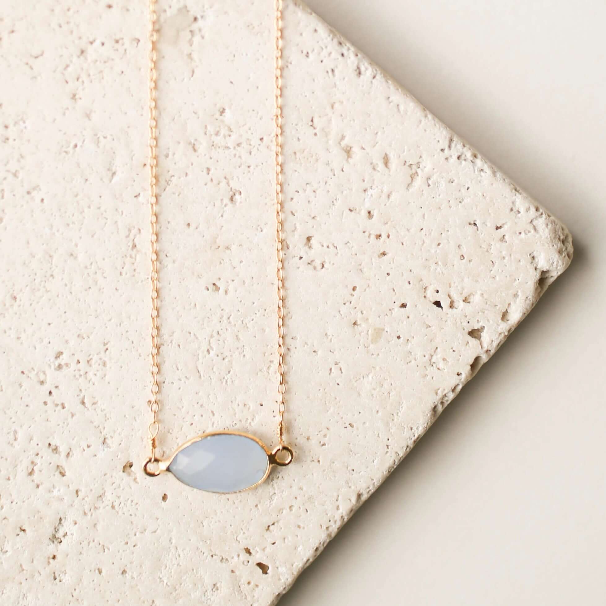 Blue Chalcedony Gold Minimalist Pendant Necklace