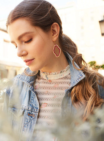 Amorphous shape Ruby Quartz gold Earrings Set