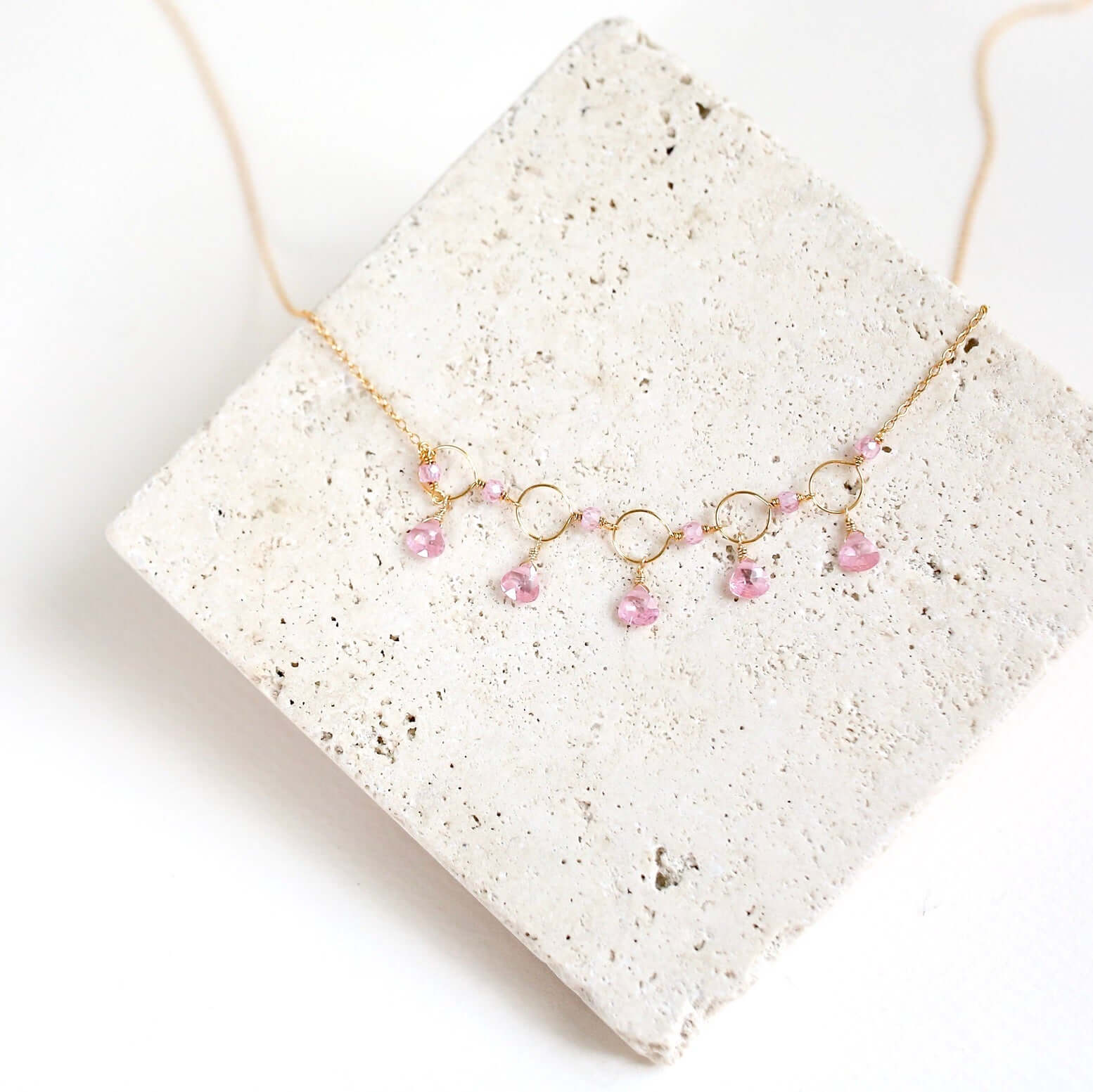 Adjustable Rose Quartz Gemstone Gold  Chain Necklace