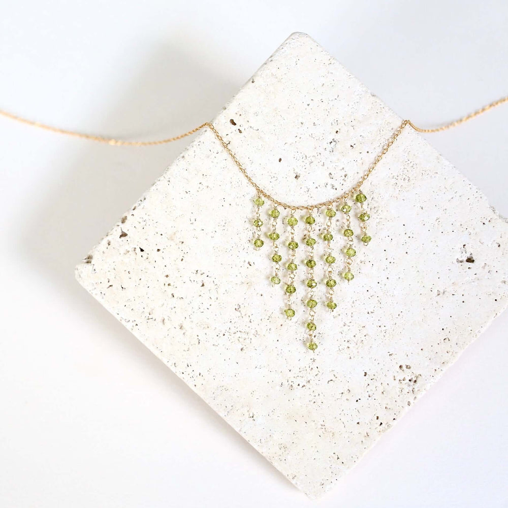 Unique Peridot Gemstone Fringe Gold  Necklace