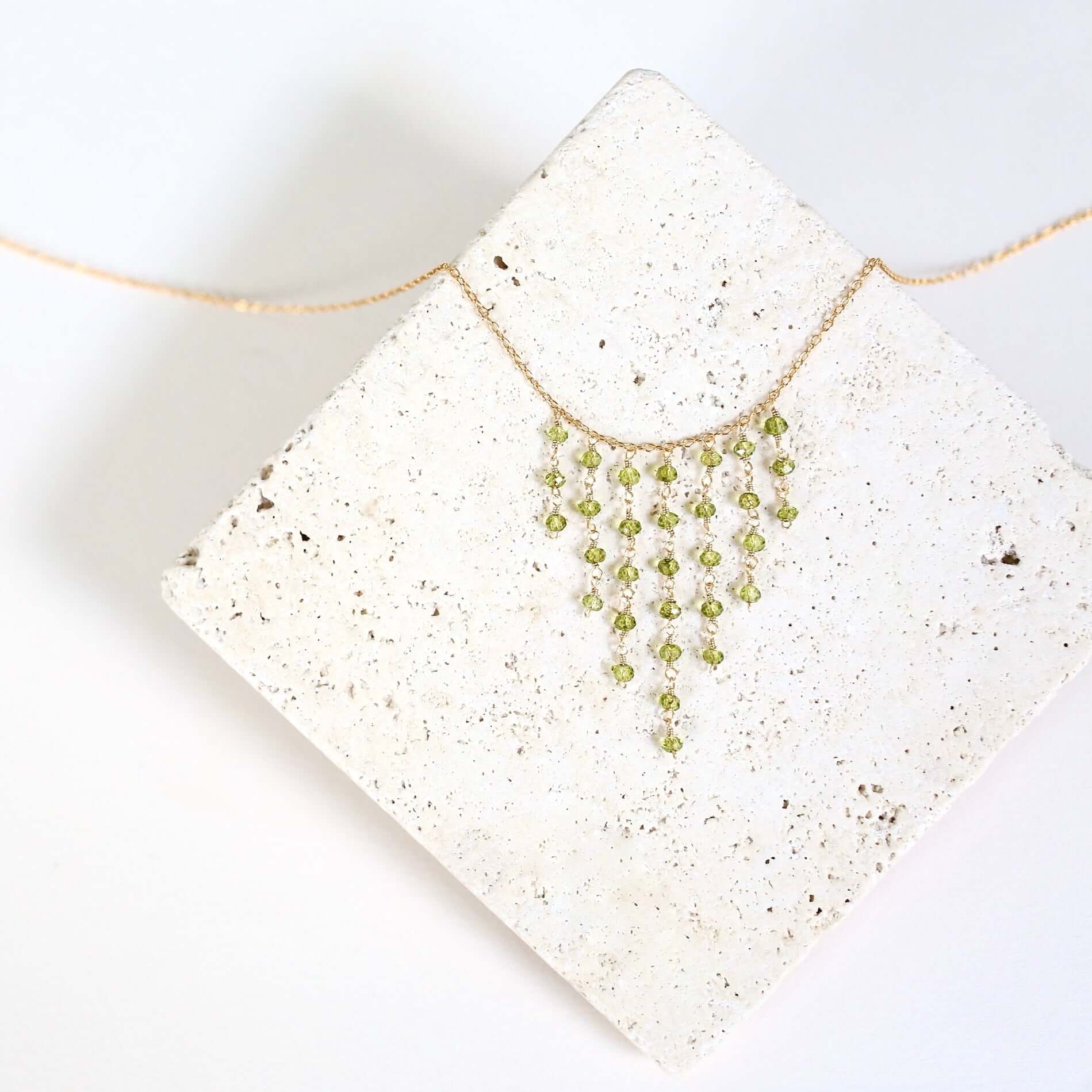 Unique Peridot Gemstone Fringe Gold  Necklace