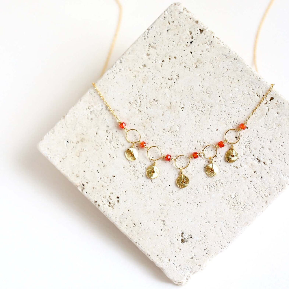 Elegant Gold Necklace with Orange Chalcedony Gemstone - Timeless Beauty