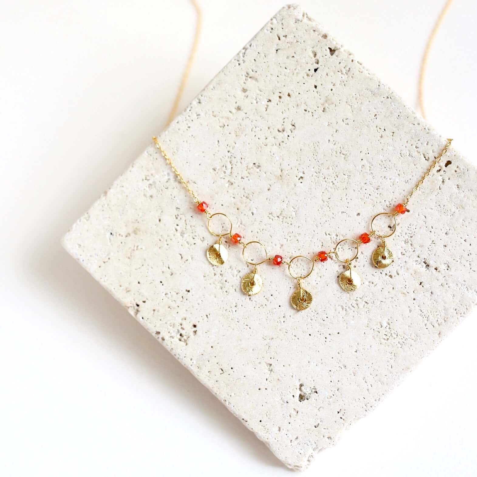 Elegant Gold Necklace with Orange Chalcedony Gemstone - Timeless Beauty