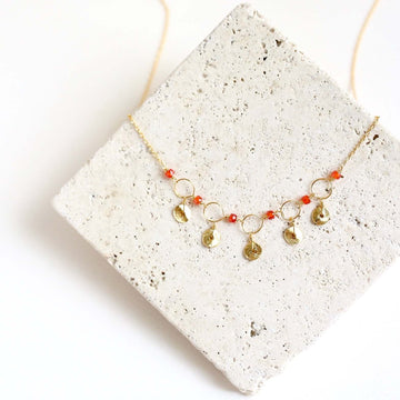 Elegant Gold Necklace with Orange Chalcedony Gemstone - Timeless Beauty