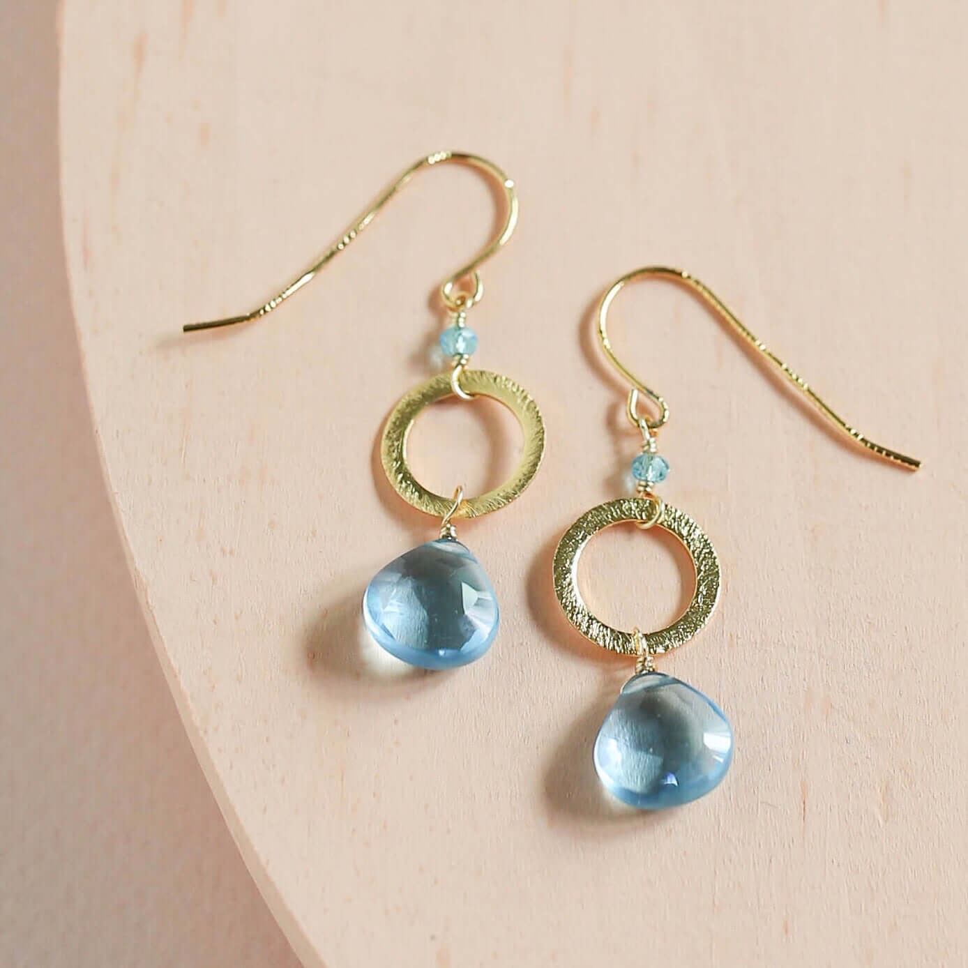 Aquamarine Quartz Gold Drop Earrings