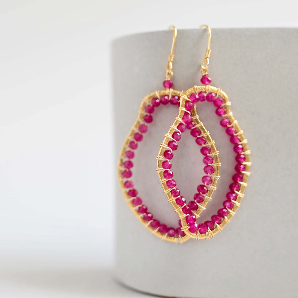 Amorphous shape Ruby Quartz gold Earrings Set
