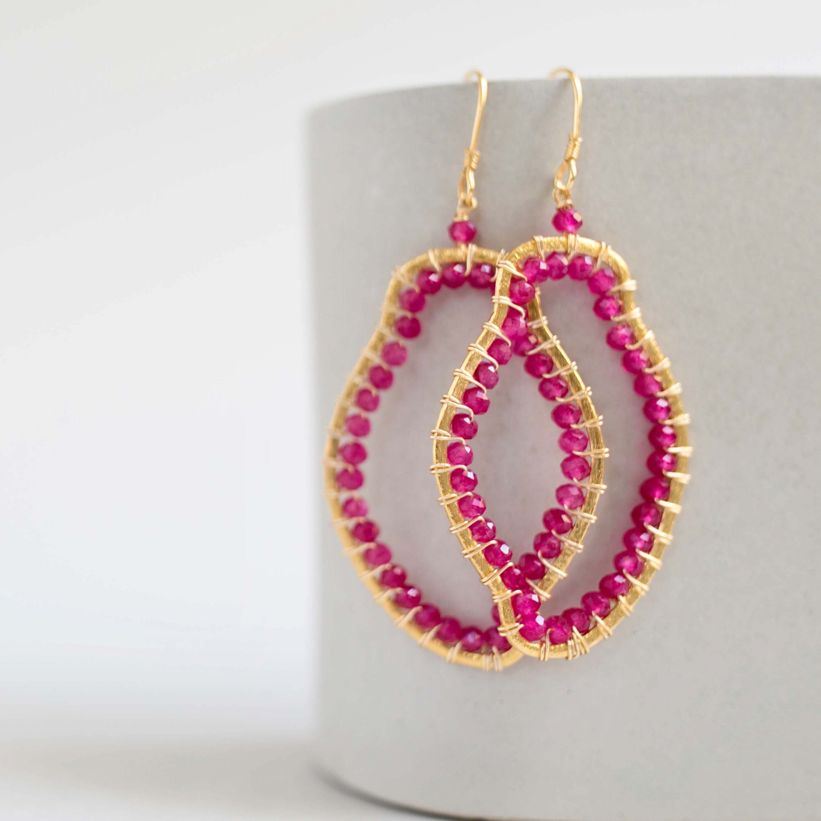 Amorphous shape Ruby Quartz gold Earrings Set