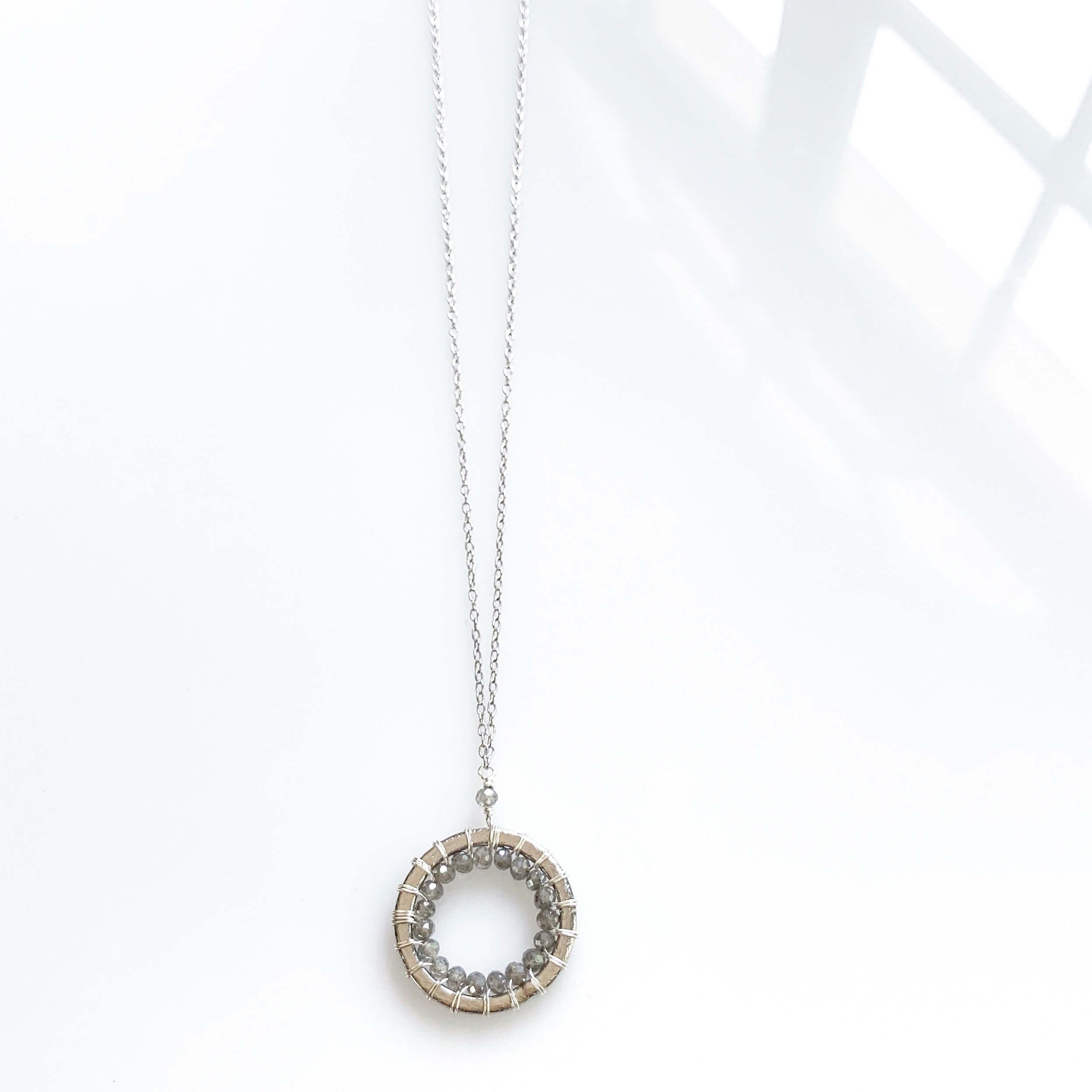 Elegant Modern Circle Labradorite Silver Necklaces