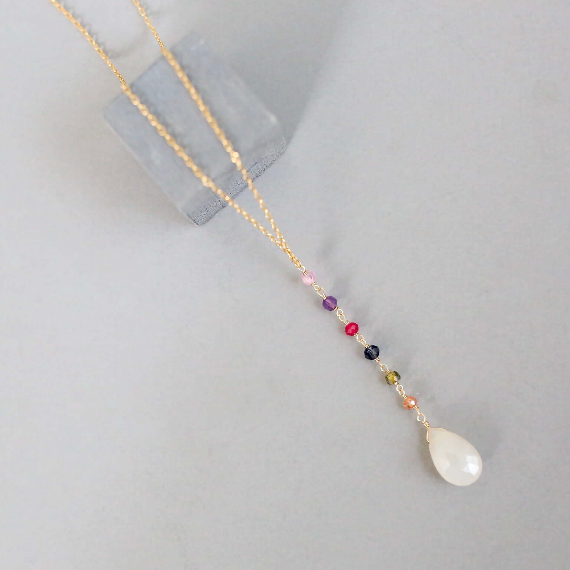 14k Gold Plated Yoga Pendant with White Chalcedony Gemstone