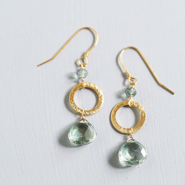Handmade Gold-Plated Drop Earrings with Green amethyst gemstones