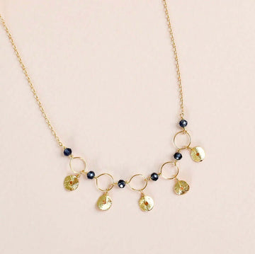 Handmade gemstone chain with Black Spinel gemstones Gold Necklace