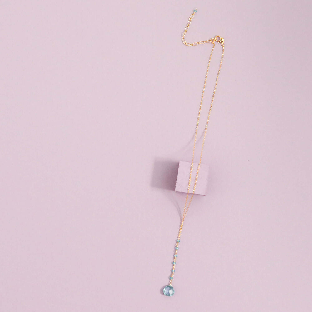 Gold-Plated Yoga Necklace with Aqua Aura Quartz Gem