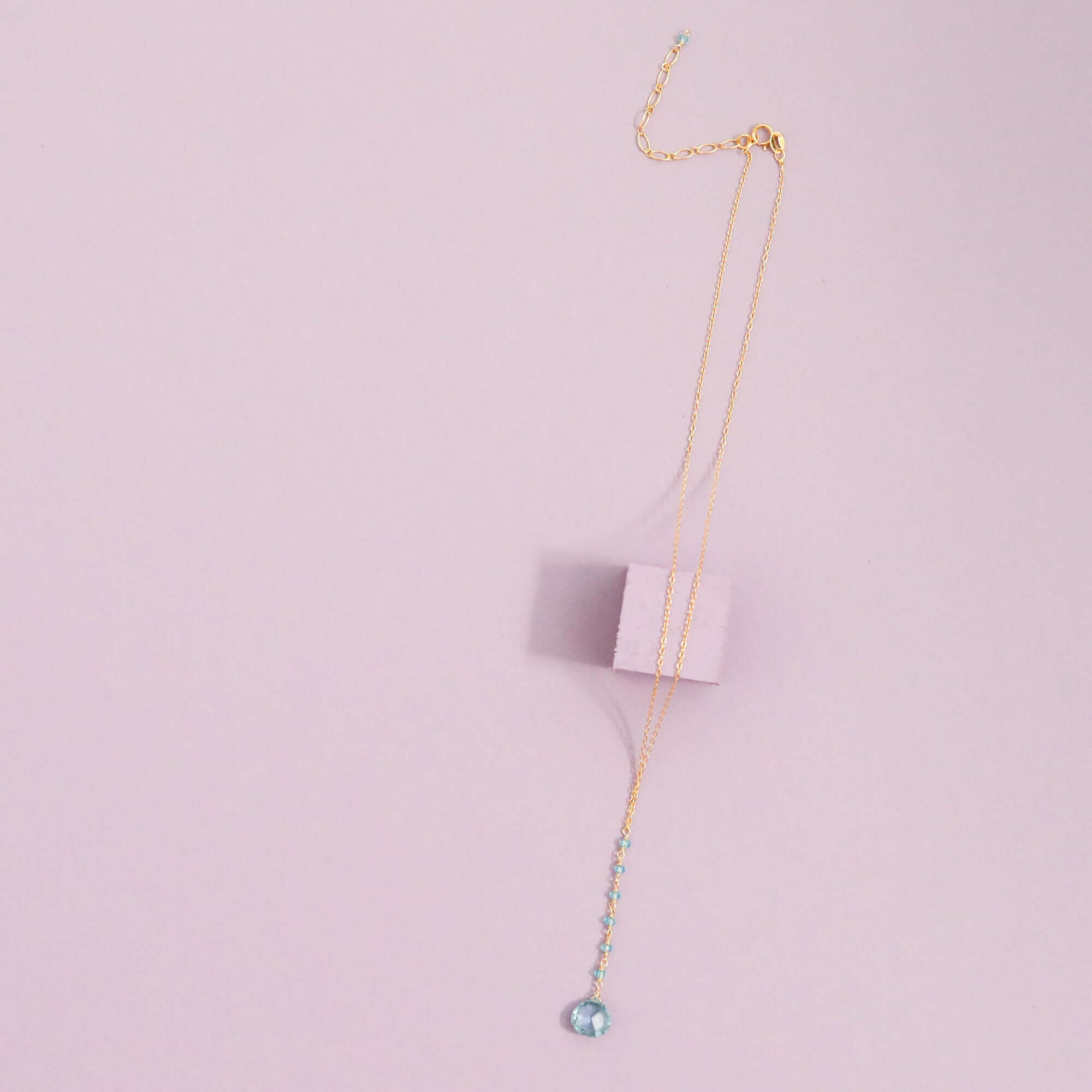 Gold-Plated Yoga Necklace with Aqua Aura Quartz Gem