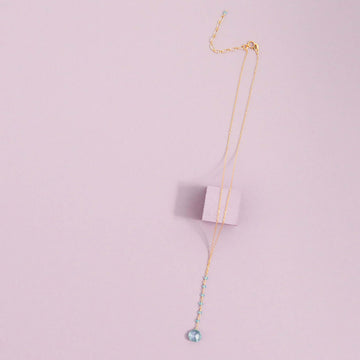 Gold-Plated Yoga Necklace with Aqua Aura Quartz Gem