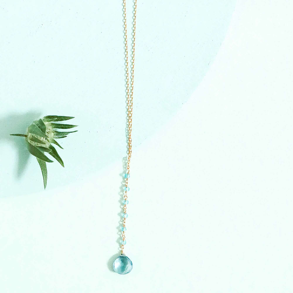 Gold-Plated Yoga Necklace with Aqua Aura Quartz Gem