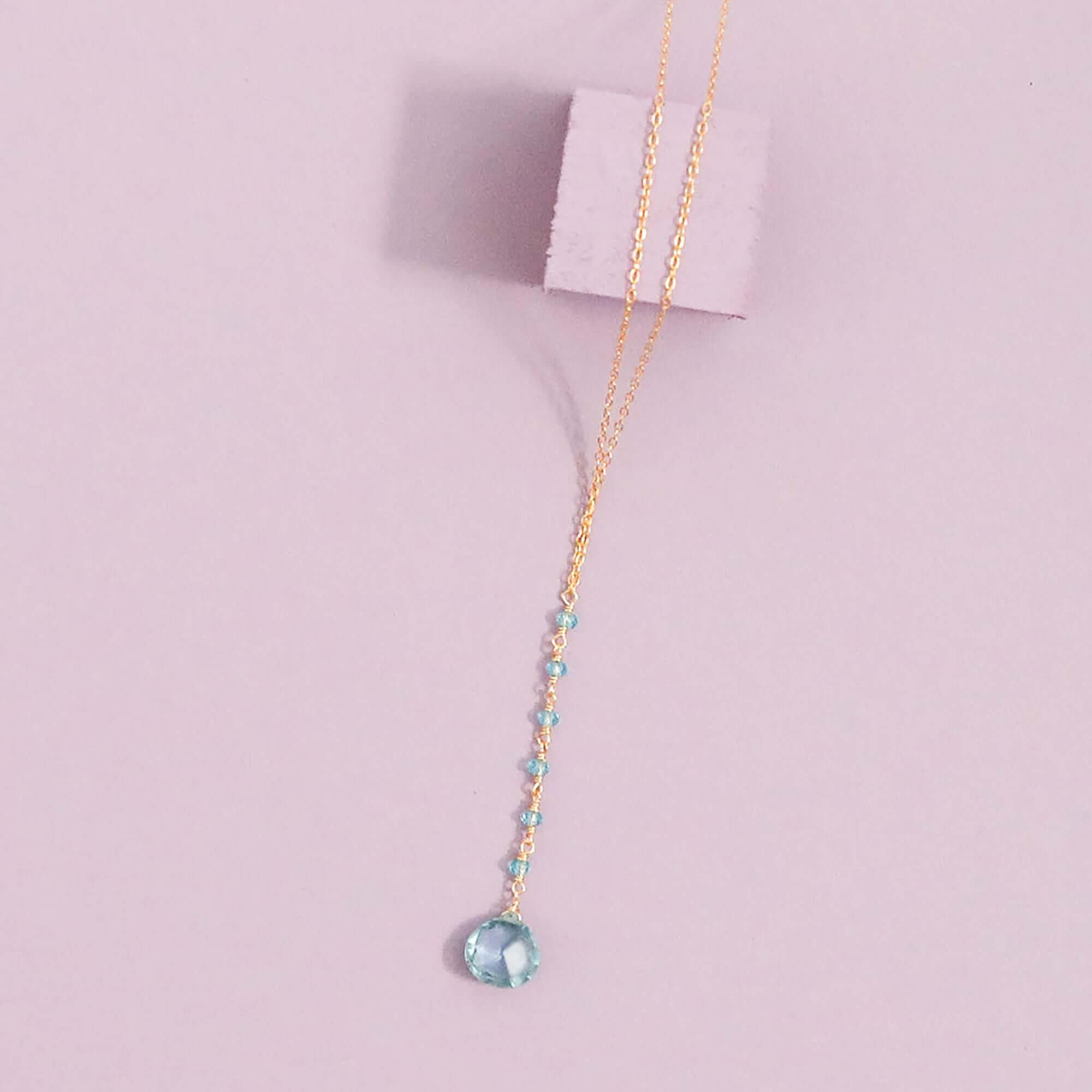 Gold-Plated Yoga Necklace with Aqua Aura Quartz Gem