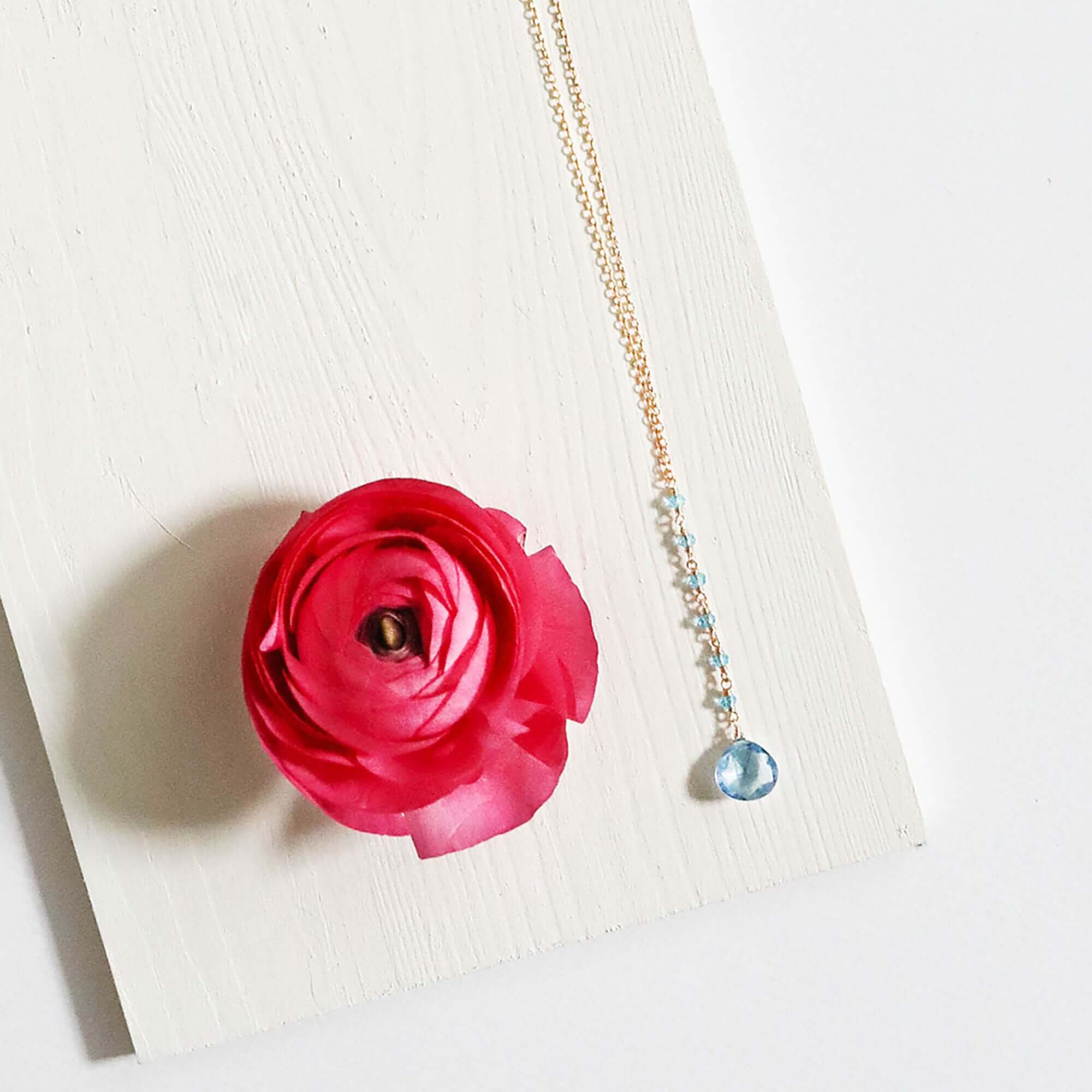 Gold-Plated Yoga Necklace with Aqua Aura Quartz Gem