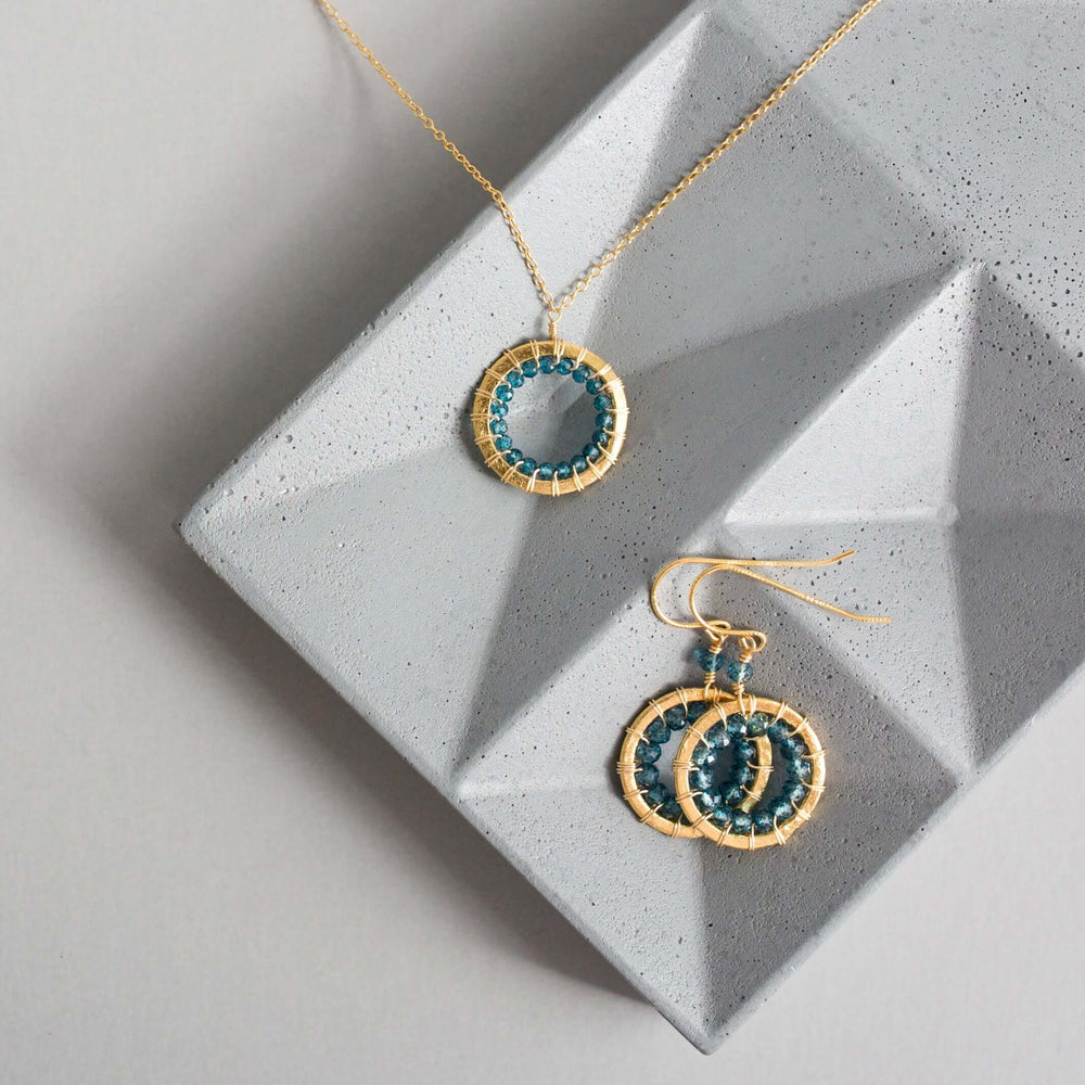Elegant Modern Circle with London Blue Quartz Gemstones Jewelry Set 