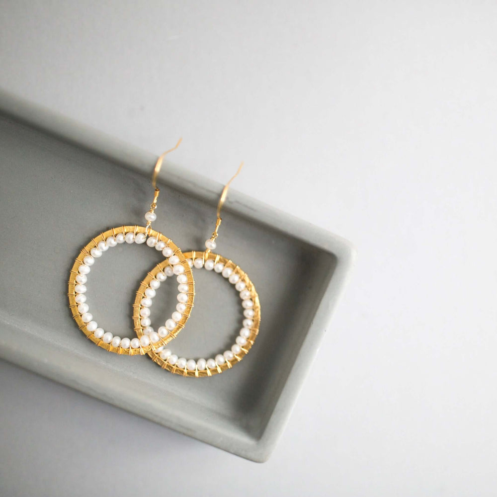 Freshwater Pearl  Classic Hoop Gold Earrings