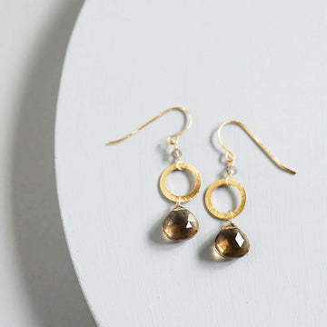Handmade Gold-Plated Drop Earrings with Smoke Quartz 