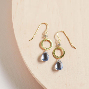 Handmade Gold-Plated Drop Earrings with Tanzanite Quartz 